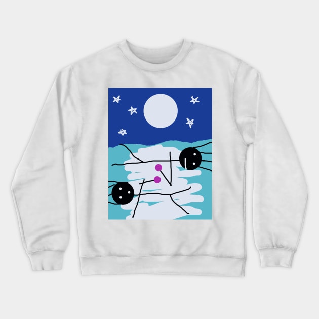 Kids and Moonlight Stick Figure Crewneck Sweatshirt by Eigo Wild